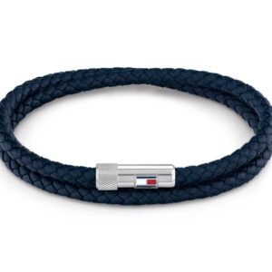 إسورة من تومي هيلفيغر للرجال، مصنوعة من الجلد والستانلس ستيل، بلون أزرق وتصميم كاجوال، مقاس صغير