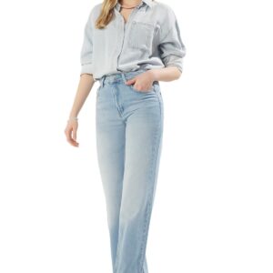 ترنديول بنطلون جينز بخصر مرتفع وارجل واسعة للنساء بلون ازرق موديل Twoss25Je00054