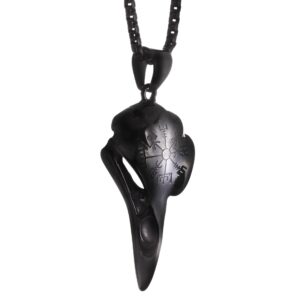 قلادة هيلم اوف اوي من هاناري، مصنوعة من الستانلس ستيل بتصميم جمجمة فايكنج رافين ايجيشالمر للحماية من التعويذة، سلسلة صندوقية، مجوهرات فايكنج للرجال