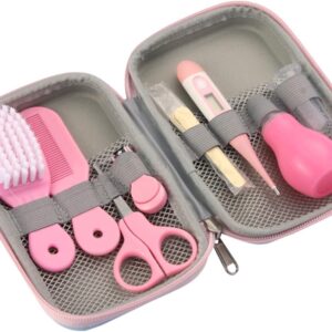 طقم العناية بالطفل 8 في 1، أدوات أساسية للعناية وسلامة الرضع (وردي)