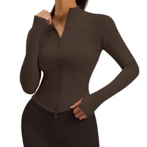 لوكاتشي جاكيت رياضي خفيف الوزن للنساء بقصة ضيقة وسحاب كامل وتصميم زبدي قصير للجري واليوغا مع فتحة للابهام