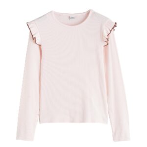 LC واكيكي تي شيرت برقبة دائرية ضيقة وتفاصيل مكشكشة للبنات