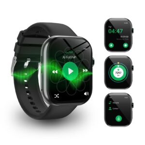 ساعة مصحف معتمدة للمسلمين كيه دي ان من تقوى، ساعة صلاة بشاشة كبيرة 2.02 بوصة مع تلاوة كاملة للقرآن وتذكير بأوقات الصلاة والإذكار اليومي والتقويم الهجري ومراقبة الصحة ومكالمات بلوتوث، تصنيف IP68