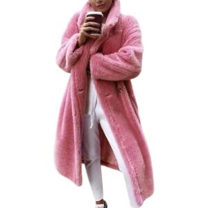 جي ار تي معطف رائع فضفاض طويل للغاية للنساء شتوي مخملي ملابس شتوية للمواعدة اللون: زهري المقاس: 3XL