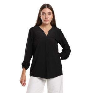 بلوزة بأكمام طويلة وياقة على شكل V للنساء بقصة مريحة