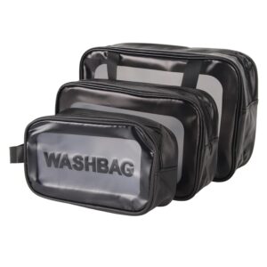 مجموعة شنط سفر من جلد بورفا مقاومة للماء وسهلة التنظيف متعددة الأحجام لتنظيم المكياج والعناية الشخصية مناسبة للرحلات والسفر للجنسين من 3 قطع