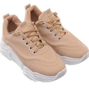 99.99 Women's Suede Leather Lace-Up Sneakers - Beige (40)