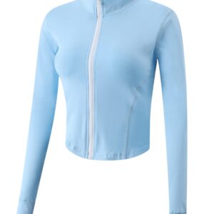 جاكيت رياضي خفيف الوزن بإغلاق بسحاب بطول الجاكيت للتمارين الرياضية مع فتحات للإبهام للنساء من جيهو