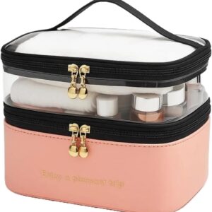 شنطة مستحضرات تجميل كبيرة من الجلد مقاومة للماء 2 في 1 بسحاب مزدوج للسفر مع مقبض لفرش العناية بالبشرة ومستلزمات النظافة والاكسسوارات، شنطة تخزين مستحضرات تجميل أنيقة محمولة من اريكسول