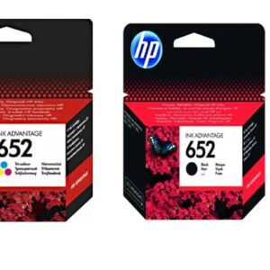 Hp F6v24ae 652 Black Ink Cartridges, 2 Pieces And Hp F6v25ae 652 Tri Color Ink Cartridge