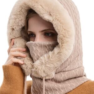 قبعات شتوية للنساء من نالاكال، قبعة صغيرة واسعة وقناع من الفرو الصناعي، بلوفر بالاكلافا محبوك، قبعة شتوية دافئة مع وشاح، قبعة شتوية حرارية مع تدفئة للرقبة ووشاح، قبعة شتوية أنيقة