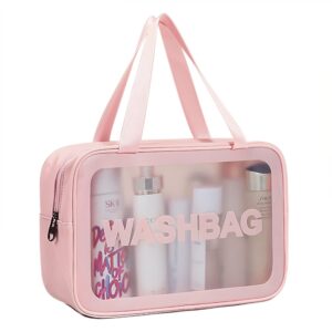 شنطة سفر لأدوات الزينة وأدوات الاستحمام بتصميم شبه شفاف مطفي مع يد عملية لتنظيم مستحضرات التجميل العناية الشخصية للنساء من داباور لون وردي مقاس L