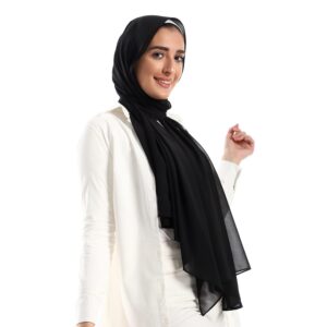 حجاب شيفون كريب بلون سادة للنساء - اسود, هيرنفي, Wide