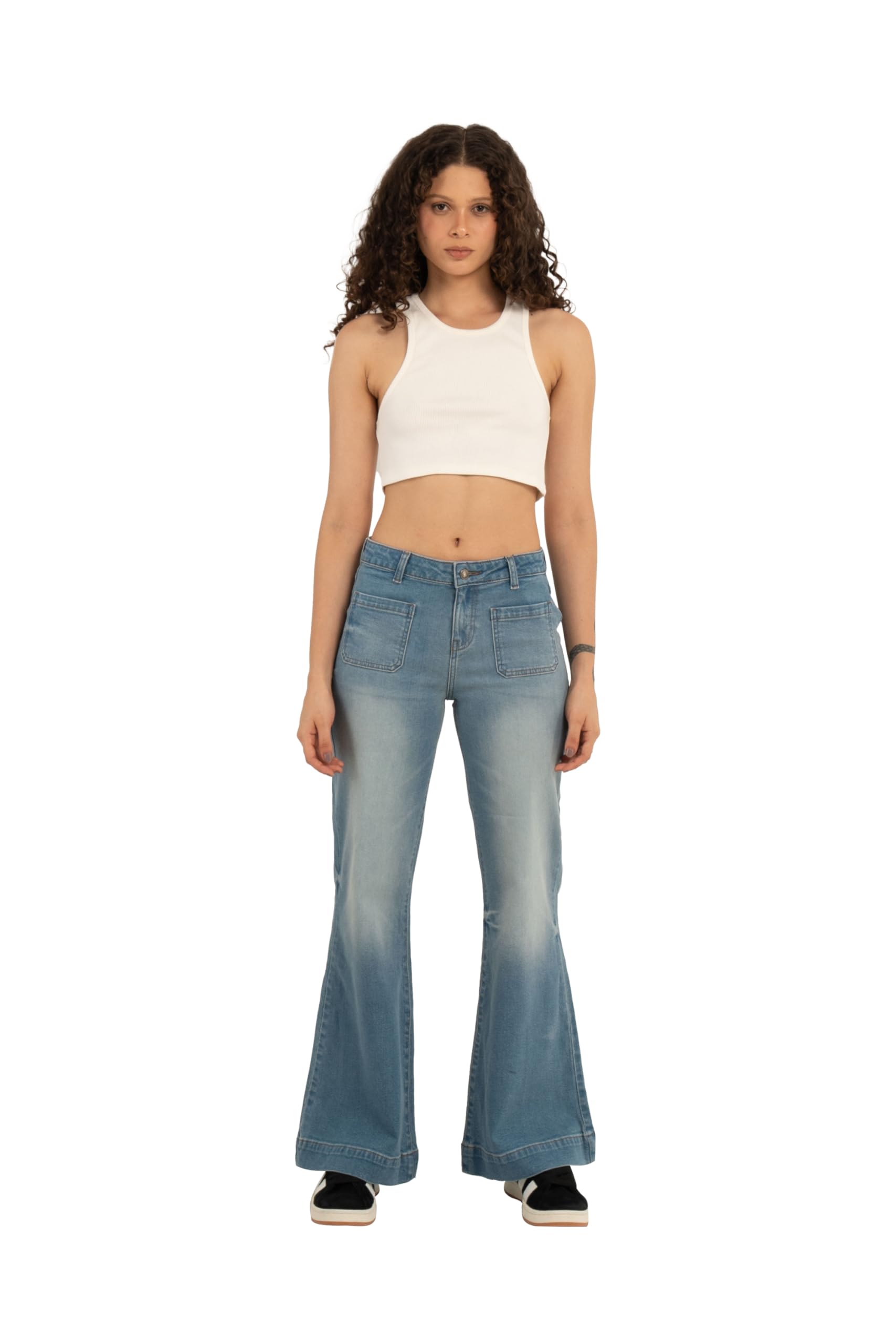 61RE0FUZjRL بنطلون جينز بقصة ضيقة وواسعة وجيوب امامية للنساء من استك (عبوة من قطعة واحدة)