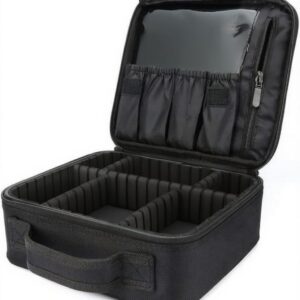 شنطة مكياج للسفر من مكلي هوم، شنطة محمولة لتنظيم مستحضرات التجميل والفنانين مع فواصل قابلة للتعديل لمستحضرات التجميل وفرش المكياج وادوات الزينة والمجوهرات والاكسسوارات الرقمية، اسود