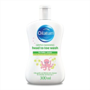 أويلاتوم غسول استحمام لطيف، 300مل، غسول للشعر والبشرة 2 في 1 للأطفال المعرضين لجفاف الجلد، منظف ومرطب لطيف، يساعد على تنظيف وتهدئة وحماية حاجز البشرة الطبيعي