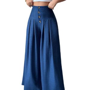 سروال بالازو بكسرات أمامية وخصر مرتفع وأرجل واسعة مزين بأزرار للنساء من جورجليتر