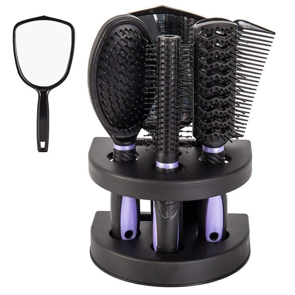 61T33T1UvyL مجموعة امشاط الشعر من جويز، 5 قطع من فرش العناية بالشعر، فرشاة احترافية لفك تشابك الشعر للنساء والسيدات، فرشاة تدليك للعناية بالشعر مع مراة وحامل ادوات تصفيف الشعر للبالغين والاطفال