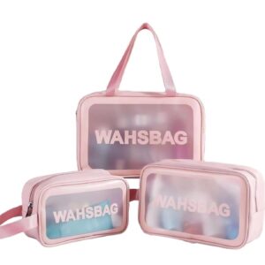 حقائب السفر الشفافة - مقاومة للماء - شنطة مكياج للسفر والعمل والعطلات ومنظم الحمام للنساء والأطفال 3 عبوات