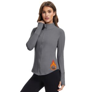 جاكيت رياضي حراري للنساء من ويزيبر بقصة ضيقة مبطن بالصوف للجري بسحاب وأكمام طويلة للحماية من الشمس