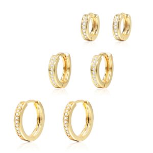 أقراط حلقية مطلية بالذهب عيار 18 قيراط للنساء من كي ار ستودنت | صغيرة خفيفة الوزن لا تسبب الحساسية لغضروف الأذن ذهب 1-3 أزواج 10 ملم / 12 19