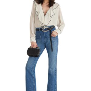 ترنديول بنطلون جينز قصير بقصة واسعة وخصر عادي للنساء بلون ازرق طراز TWOSS25JE00031