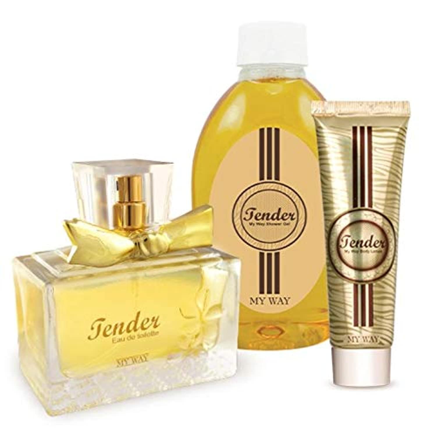 61UL1AiaeAL مجموعة تيندر تحتوي على لوشن للجسم وجل استحمام وعطر للنساء، من ماي واي