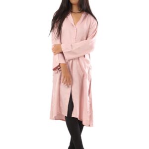 تونيك/ بلوزة طويلة باكمام طويلة وازرار امامية من كارينا للنساء, وردي, S