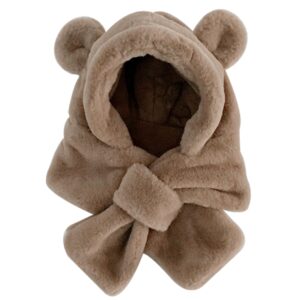 Bear Hat Child Beanie Hat And Scarf With Cute Ears Winter Polyester Thermal Bear Hat Windproof Solid Color Hand Washable Hat And Scarf For Boy Coffee