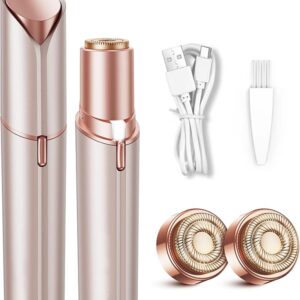 مزيل شعر الوجه للنساء، ماكينة حلاقة مطورة قابلة لاعادة الشحن بدون الم، نمط جيب صغير، للسيدات الاناقة (رأسين بديلين)
