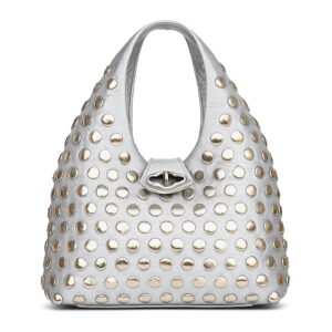 شنطة يد مزينة بالمسامير شنطة توت من الجلد الصناعي مع مسامير معدنية واسعة للاستخدام اليومي والحفلات والسفر للنساء من سومش، تصميم عصري