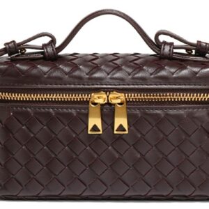 جقيبة كروس عصرية منسوجة بتصميم مربع أنيق جلد البولي يوريثين بمقبض علوي للنساء من تريند