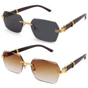 نظارة شمسية مستطيلة انيقة بدون اطار للرجال والنساء، ظلال مربعة كلاسيكية بدون اطار، نظارات ملونة مستوحاة من Y2K لمظهر جريء وعصري