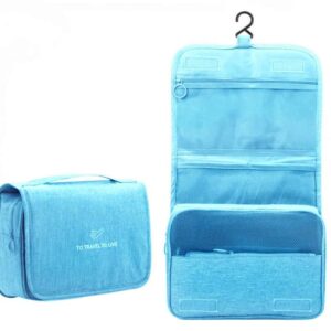 شنطة سفر لأدوات الزينة مقاومة للماء، شنطة غسيل ومنظم لمستحضرات التجميل والمكياج للنساء والبنات والأطفال، زرقاء، 27×12×15 سم