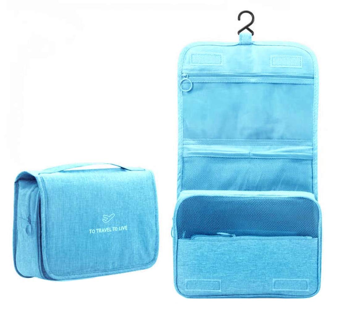 61WbIotZbOL شنطة سفر لأدوات الزينة مقاومة للماء، شنطة غسيل ومنظم لمستحضرات التجميل والمكياج للنساء والبنات والأطفال، زرقاء، 27×12×15 سم