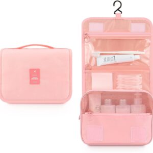 شنطة أدوات تجميل وسفر قابلة للتعليق للمكياج بتصميم محمول ومنظم للنساء والبنات من هاوس اوف كويرك، لون وردي