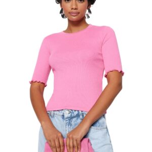 بلوزة محبوكة مرنة برقبة دائرية ضيقة للنساء طراز TWOSS23BZ00025 من ترينديول بلوزة