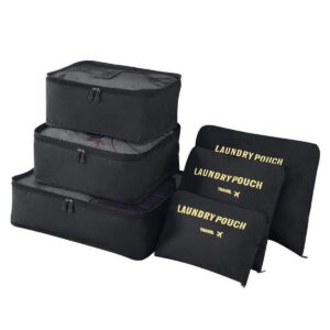 مجموعة شنط سفر لمستحضرات التجميل والملابس مكونة من 6 قطع (اسود)