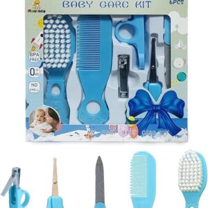 مجموعة العناية باظافر بالطفل من كيوشوب®️ ومجموعة تنظيف للتنظيف اليومي الشخصي للرضع مانيكير لحديثي الولادة بصحة ومقص اظافر وفرشاة شعر 6 قطع (Blue)