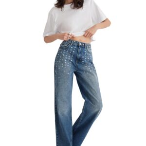 بنطلون جينز TWOSS25JE00003 بأزرار وخصر مرتفع وأرجل واسعة للنساء من ترنديول، أزرق