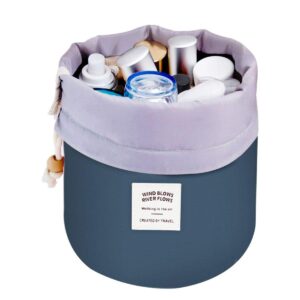 منظم مستحضرات تجميلية دائري اسطواني الشكل مقاوم للمياه ملائم للسفر شنطة لتخزين مستلزمات النظافة لادوات التزيين من فريش البوليستر رمادي