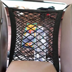 جيب شبكي قابل للتعديل للسيارة، شنطة تنظيم شبكية لمقعد السيارة الخلفي مع خطافات وحواجز السلامة للأطفال والحيوانات الأليفة