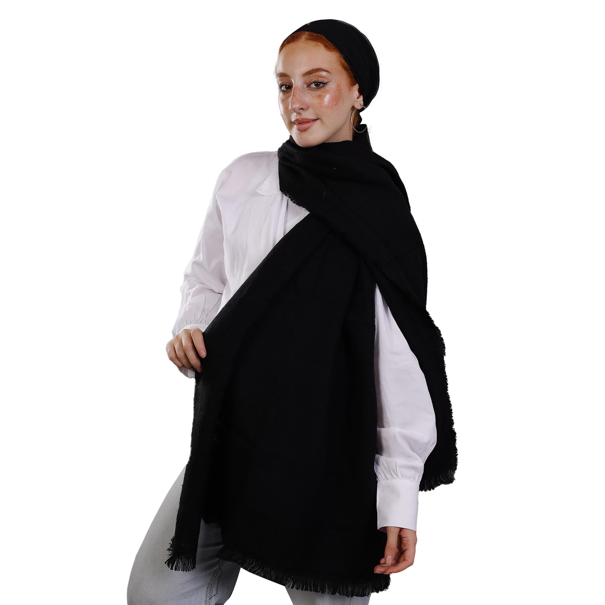 61YCVDqrsAL شال سادة صوف موهير كاجوال للخريف والشتاء - سكارف تدفئة للنساء مقاس (200سم*100سم)