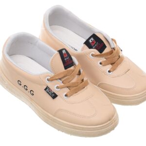 99.99 Women's Leather Lace-Up Flat Sneakers with Side ' G G G ' Lettering - Beige (38)