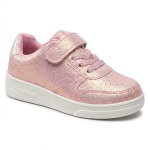 حذاء رياضي لامع للبنات بلون بينك قزحي واغلاق حلقي، حذاء رياضي كاجوال مقاس 19