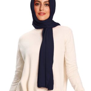 حجاب وغطاء رأس من قماش جيرسي للنساء المسلمات من تكساميرو - أزرق كحلي، L