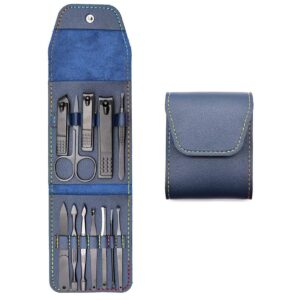 مجموعة مانيكير وباديكير، مجموعة مانيكير من الستانلس ستيل، ادوات احترافية لقص الاظافر مع حافظة محمولة من جلد البولي يوريثين، مجموعة العناية الشخصية للسفر، هدايا للرجال والنساء، أسود