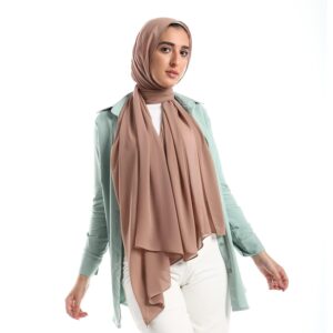 حجاب من قماش الشيفون والكريب بلون سادة للنساء - كافيه, كافية, Wide