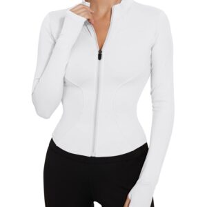 جاكيت رياضي خفيف الوزن بسحاب للنساء، جاكيت يوجا قصير بقصة ضيقة للتمارين الرياضية
