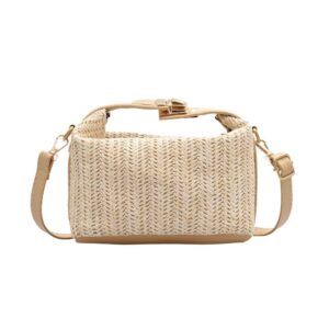 حقائب طويلة تمر بالجسم للنساء، حقيبة منسوجة كتف، كروس بودي عصرية يد محفظة شاطئ عطلة، بيج